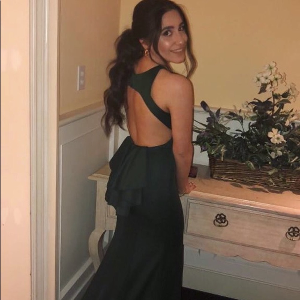 Green halter backless prom dress